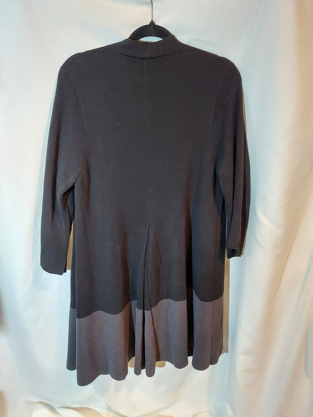 Eileen Fisher Colorblock Long Kimono Cardigan Silk Blend Gray Black - Picture 2 of 9
